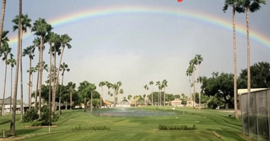Alamo Country Club in Texas tee box view with rainbow in background