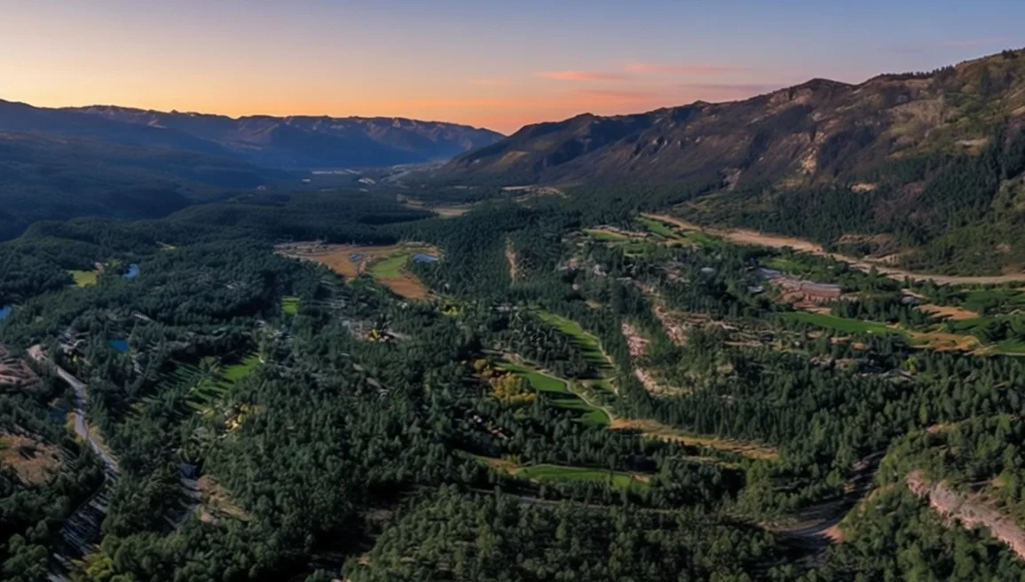 The Glacier Club in Durango, Colorado aerial view of golf course in mountains